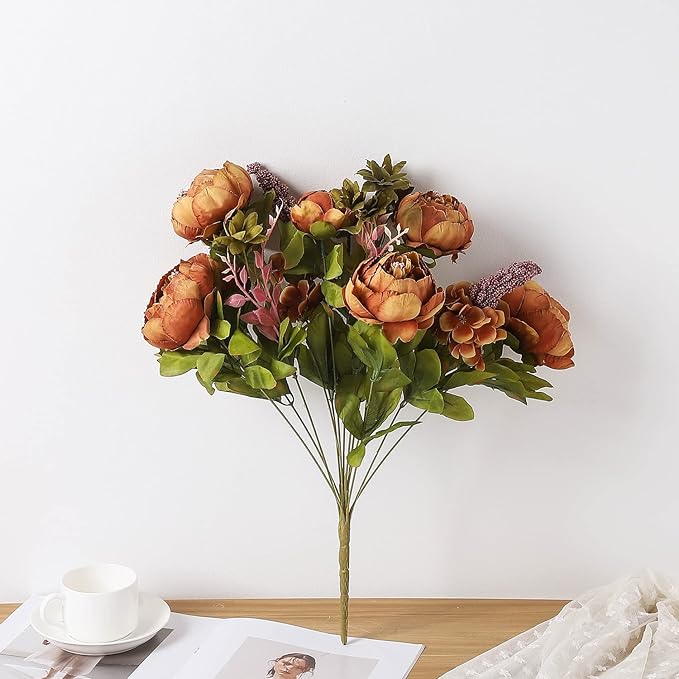 Duovlo Fake Flowers Vintage Artificial Peony Silk Flowers Wedding Home Decoration,Pack of 1 (Coffee)-Ruum Studio Home