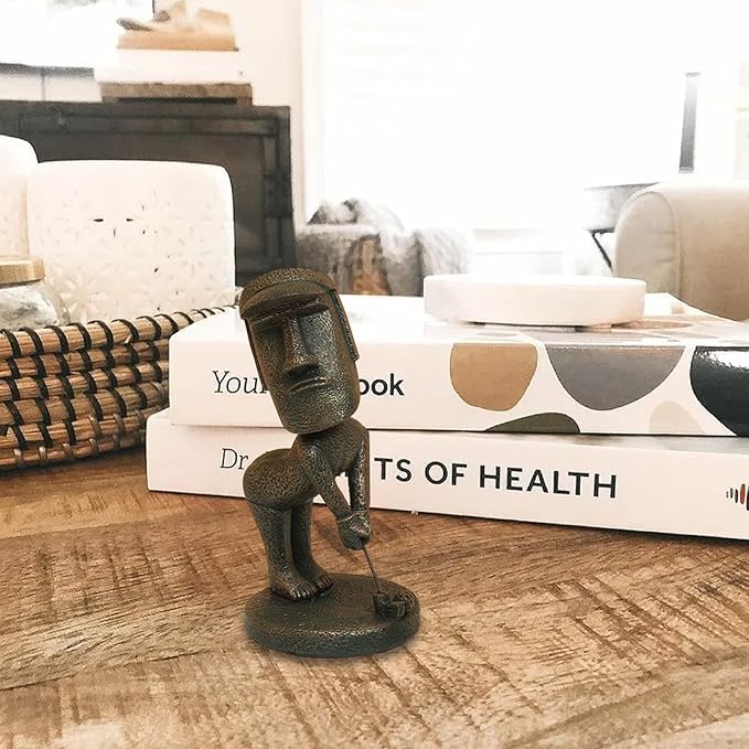 Moai Statue Decor - 6 Inch Easter Island Oranment Resin Stone Decoration for Room Accessories Antique Sculpture for Office Desktop (Play Golf)-Ruum Studio Home