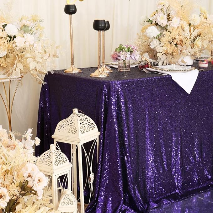 SquarePie Sequin Tablecloth 90 x 156 Inch Purple Sparkly Table Cloth for Wedding Halloween Party-Ruum Studio Home