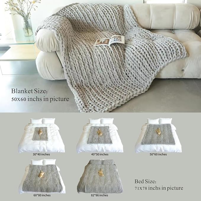 Maetoow Chenille Chunky Knit Blanket Throw （50×60 Inch）, Handmade Warm & Cozy Blanket Couch, Bed, Home Decor, Soft Breathable Fleece Banket, Christmas Thick and Giant Yarn Throws, Baby Blue-Ruum Studio Home
