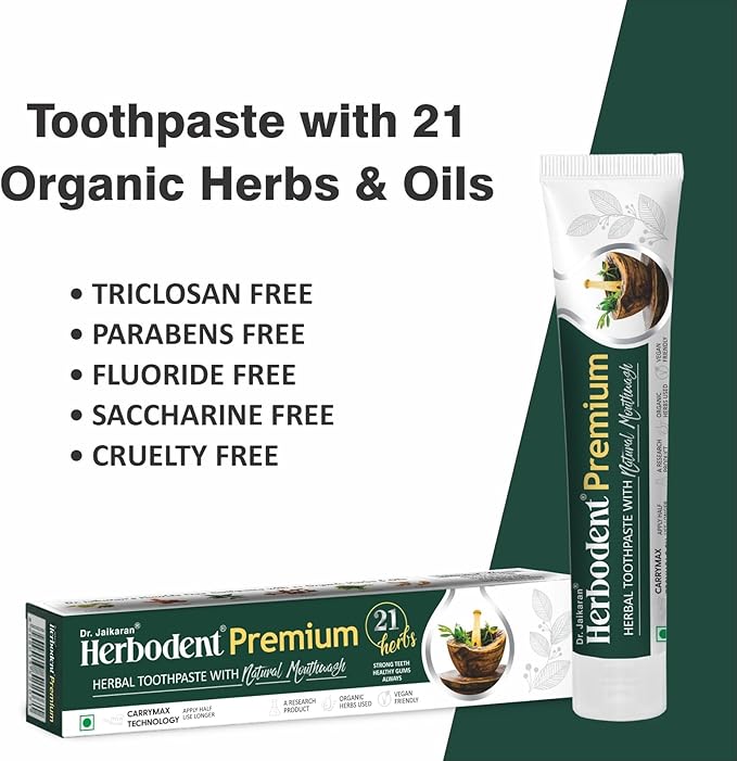 Herbodent® Premium Toothpaste - 5.82 Oz Pack of 2 | 21 Herbs for Strong Teeth & Healthy Gums- Neem, Clove, Cinnamon, Cardamom with Natural Mouthwash-No Paraben, No Fluoride, No Saccharin, No Triclosan-Ruum Studio Home