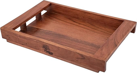 Acacia Wood Serving Tray with Handles – 15x10x2 Inch Decorative Tray for Breakfast in Bed, Dinner, Appetizers, Coffee Table, BBQ, Patio & Party – Perfect for Lap & Couch Use-Ruum Studio Home