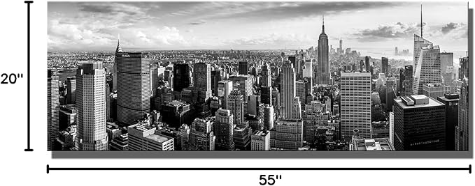 LevvArts New York Canvas Wall Art Black and White City Skyline Picture Panoramic Photo Canvas Print Modern Home Office Living Room Wall Decoration Ready to Hang 20"x55"-Ruum Studio Home