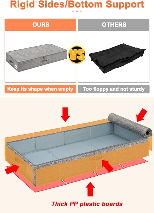 punemi Low Profile Under Bed Storage, 5 inches High Underbed Storage Containers With Sturdy Sidewalls & Bottom, Slim Under Couch Sofa Storage, Shallow Under Bed Organizer Clothes Storage Bins, 2Pack-Ruum Studio Home