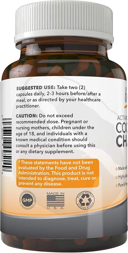 Activated Coconut Charcoal 1200mg, 180 Capsules - Pills for Digestive System, Bloating, Vegan (1bottle)-Ruum Studio Home
