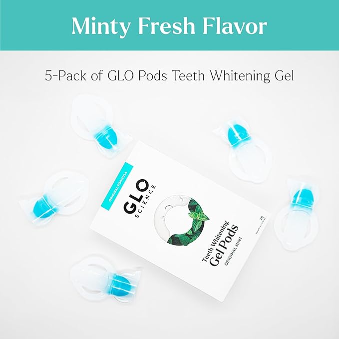 GLO Science Teeth Whitening Gel Pods – Safe, Effective Whitener with Silicon Brush, 6% Hydrogen Peroxide – Fastest Way to Whiter Teeth, Sensitivity Free – Mint Flavor (Pack of 5)-Ruum Studio Home