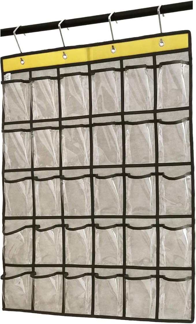 Classroom Pocket Chart for Phone Calculator Holder Over The Door Hanging Closet Jewelry Organizer with 30 Clear Pockets (GREY)-Ruum Studio Home