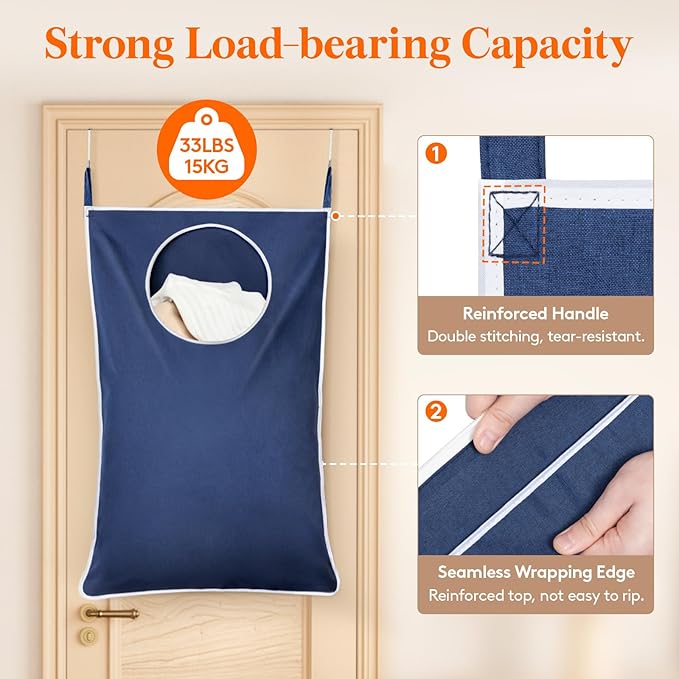 Lifewit Over Door Laundry Hamper, Large Collapsible Hanging Laundry Hamper, Hanging Laundry Basket Bag for Bathroom Bedroom Dirty Clothes Storage Organizer, Dark Blue-Ruum Studio Home