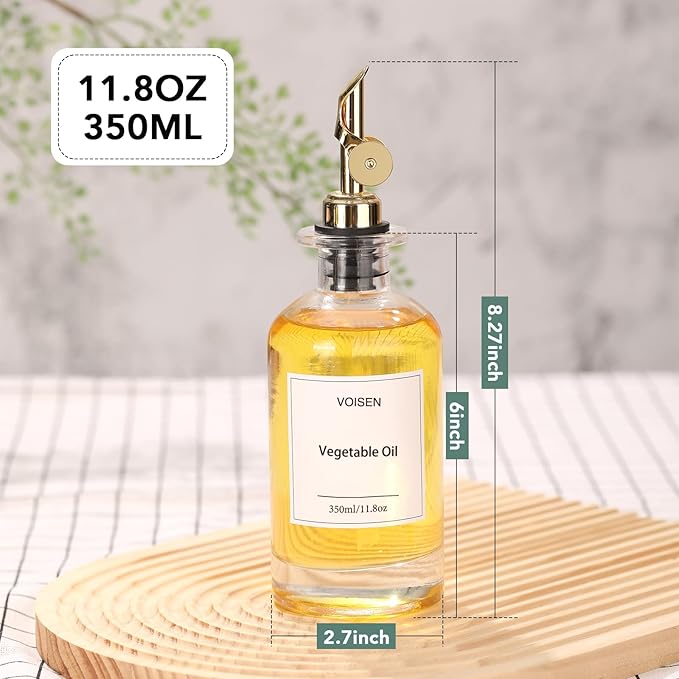 VOISEN Olive Oil Dispenser Bottle for Kitchen, Glass Oil Bottle Set of 6, Coffee Syrup Dispenser,Glass Oil Container with Metal Pourer,Funnel,56 Waterproof Labels-Ruum Studio Home