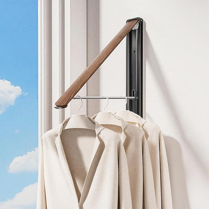 Wall Mounted Drying Rack - Retractable & Foldable Clothes Drying Rack Wall Mounted for Laundry Room Organization | Laundry Room Hanging Rack for Dorm, Closet, Balcony & Indoor/Outdoor Use 2 Packs-Ruum Studio Home