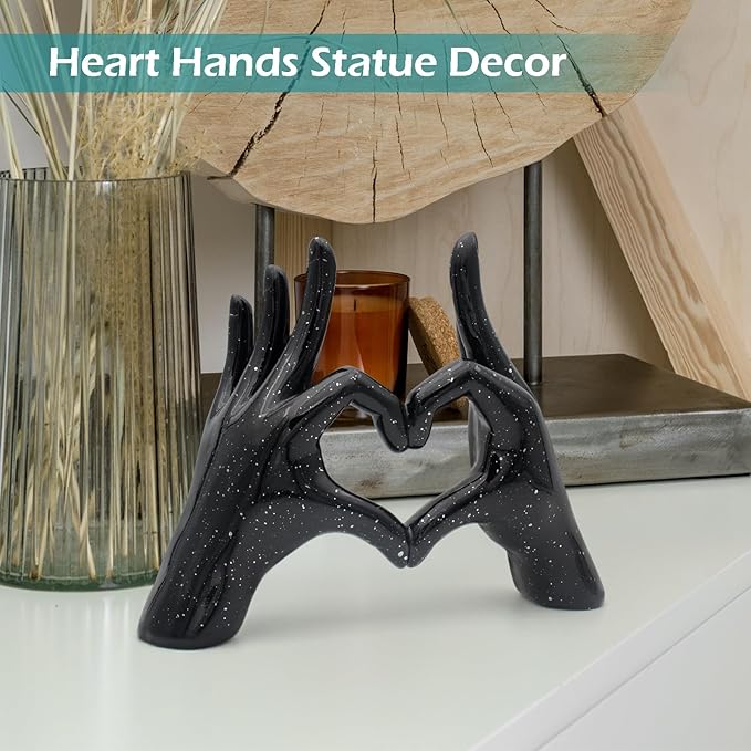 Accessoryway Black Heart Hands Decor Sculpture,Small Love Finger Gesture Decorative Sculpture for Wedding Dresser Shelves Desktop Knick Knacks Home Decor & Ring-Holder Display Stand-Ruum Studio Home