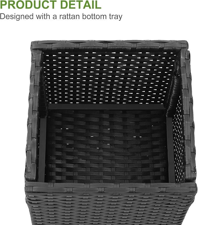 LEWIS&WAYNE Set of 2 Tall Planters for Outdoor Plants Handmade 24'' Wicker Tall Square Planter Box with Removable Liners Modern Planter for Indoor Outdoor Garden Patio Front Porch - Black-Ruum Studio Home