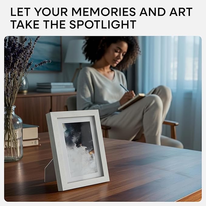 Homeforia White Picture Frames 4x6, High End Oak 4x6 Wooden Frame with Mat 3x5 Art, 4 x 6 White Wood Frames Matted to 3 x 5 inch Photo, 6by4 Wall or Tabletop Frame, Tempered Glass, Wall Kit, Set of 1-Ruum Studio Home
