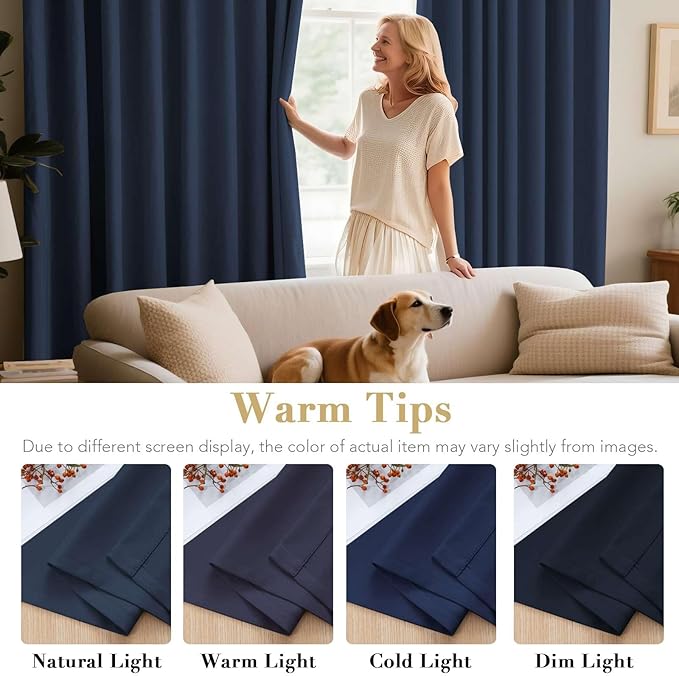 H.VERSAILTEX Ultra Thick and Soft Blackout Curtains for Bedroom, Room Darkening Thermal Insulated Extra Long Curtains/Drapes, Privacy Curtain Panels (52 Inch by 108 Inch, Navy Blue, 2 Panels)-Ruum Studio Home