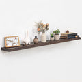 55 Inch Floating Shelves, Live Edge Elm Wood Floating Shelf for Wall, Wall-Mounted Display Shelves with Invisible Heavy-Duty Bracket, Long Floating Shelf for Kitchen, Living Room, Walnut Finish-Ruum Studio Home