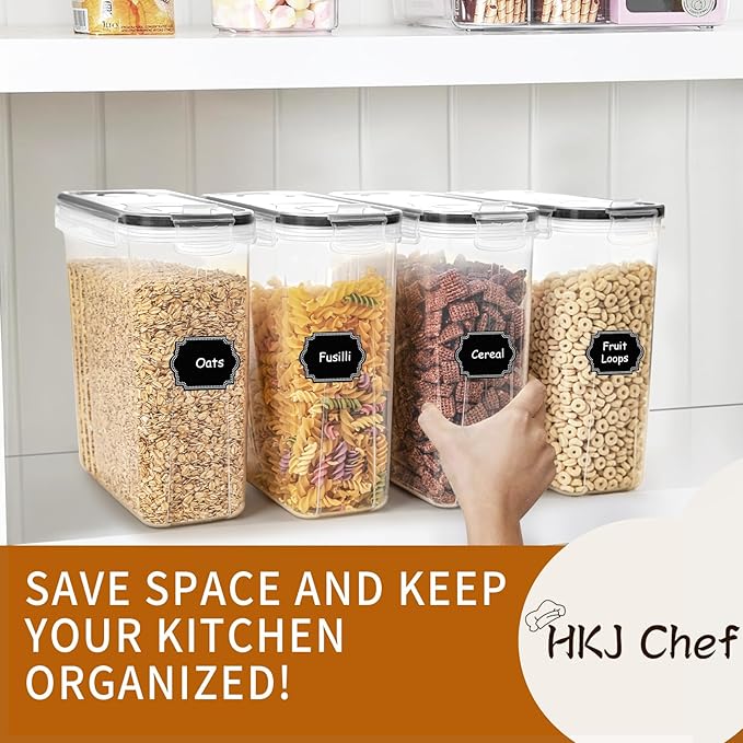Cereal Containers Storage Set (4L / 135.2oz), 4PCS Airtight Food Storage Containers with Lids, Cereal Dispensers for Kitchen Pantry Organization and Storage with Pour Spout, 20 Labels, Marker-Ruum Studio Home