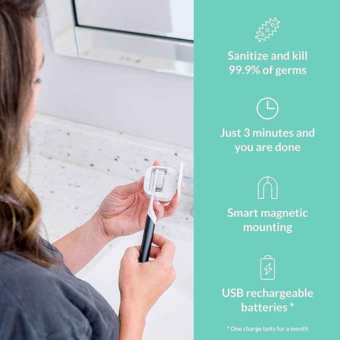 Bril UV-C Toothbrush Sanitizer, Portable Cleaner, Travel Cover, Magnetic Holder, and Rechargeable Case for Any Size Toothbrush, Multi-Pack-Ruum Studio Home