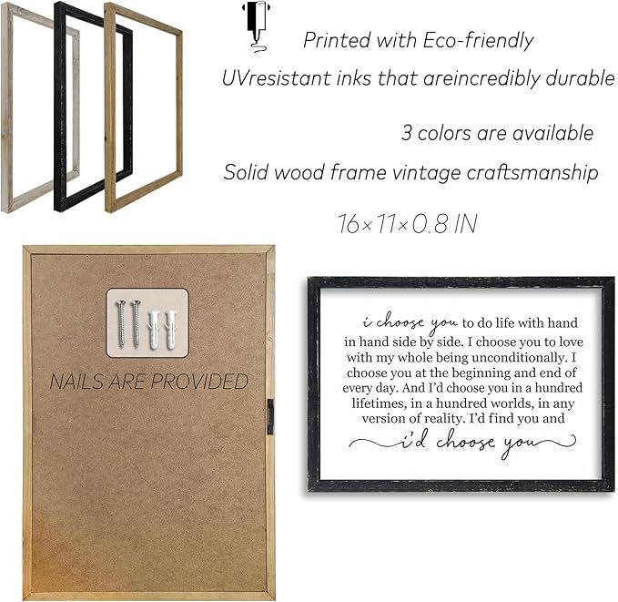 I Choose You To Do Life Sign Wall Decor 16X11 I Love You InchRomantic Marriage Art Wooden Framed Wall Hanging (Black)-Ruum Studio Home