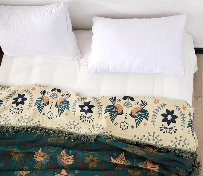 Summer Throw Blanket for Bed Couch 90''x 98'' Boho Throws 100% Cotton Muslin Travel Mexican Blanket Warm Soft Blankets Decorative Farmhouse Vintage Throws and Best Gifts-Ruum Studio Home