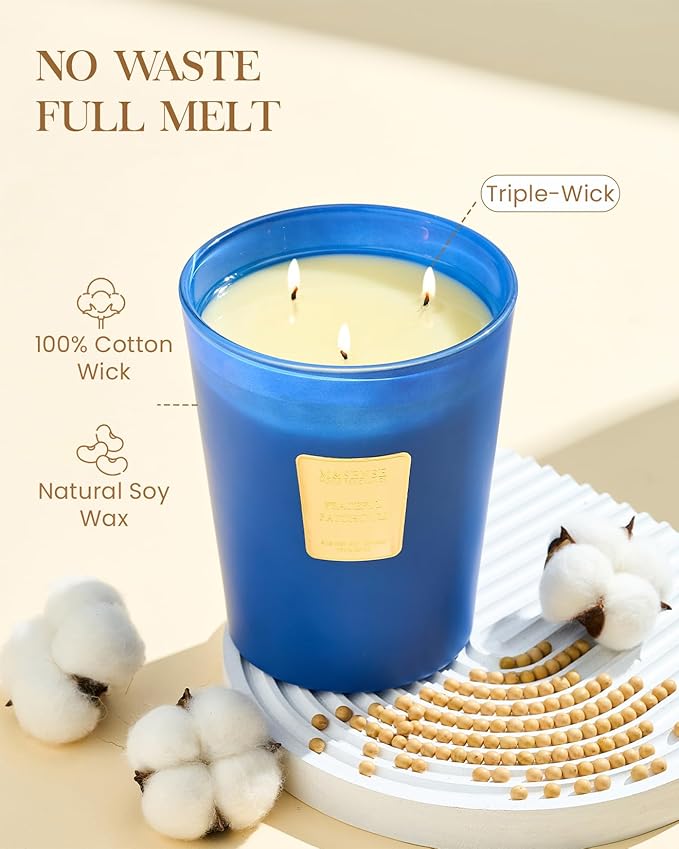 M&SENSE Peaceful Patchouli Scented Candle 35oz 150H Burn Time Long Lasting, 3-Wick Natural Aromatherapy Candle Highly Scented, Home Fragrance Housewarming Gifts-Ruum Studio Home