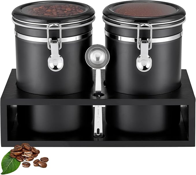 Yangbaga Ground Coffee Storage Container with Shelf, 2×63OZ 304 Stainless Steel Coffee and Sugar Container,Airtight Coffee Canisters with Scoop, Food Storage Jars for Kitchen,Nuts,Tea,Sugar-Ruum Studio Home