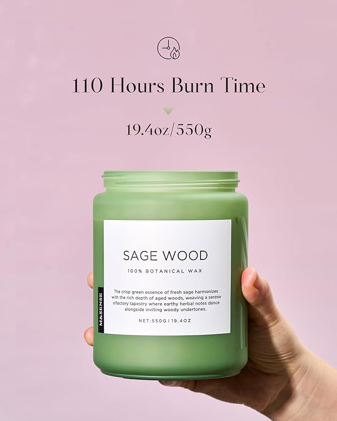 M&SENSE Sage Wood Scented Candle, 19.4oz 110 Hours Long Lasting Clean Non Toxic All Natural Soy Wax Candle for Relaxing & Stress Relief, 2 Wick Home Fragrance Gifts for Home Decor-Ruum Studio Home