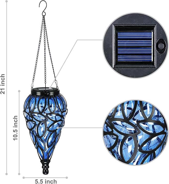 SUNNYPARK Outdoor Plastic Solar Hanging Lantern, 15 Cool White LEDs Twinkle Effect Tear-Shaped Hanging Lantern Decor Garden Decorative Solar Lights for Backyard, Patio and Lawn-Ruum Studio Home