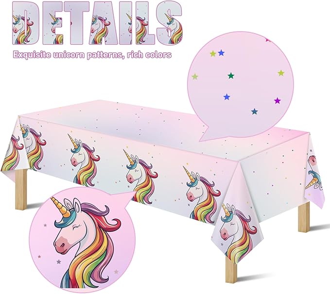 8Pcs Unicorn Tablecloths for Birthday Party, Unicorn Plastic Table Cover Disposable Party Table Cloths, unicórnio Festa Supplies for Baby Shower and Birthday Decoration for Girls (54'' x 108'')-Ruum Studio Home