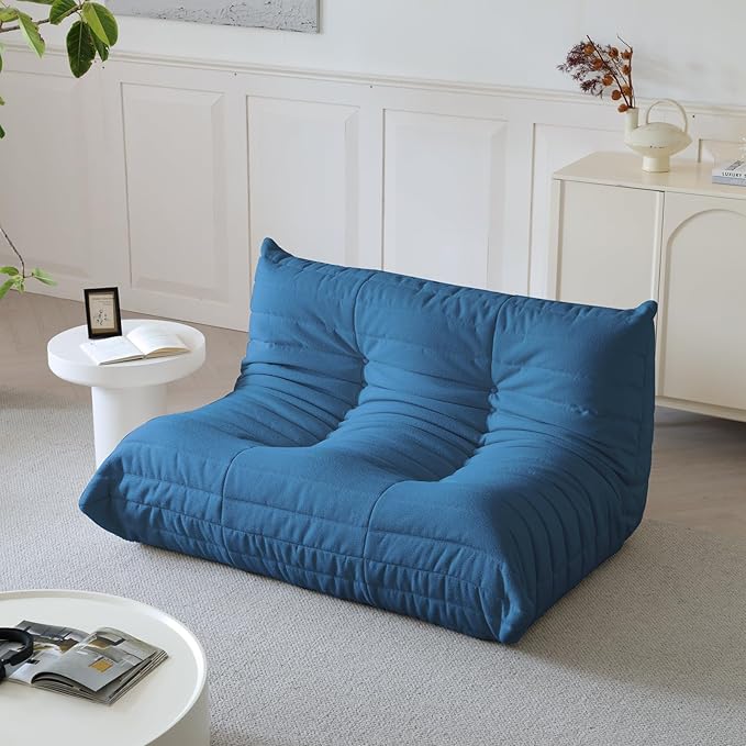 Luxury Sofa Couch Chair, Lazy Floor Seating, Fireside Bean Bag Chair, Ergonomic Tatami Sofa Lounger for Living Room, Bedroom, Office, Loveseat, Blue-Ruum Studio Home