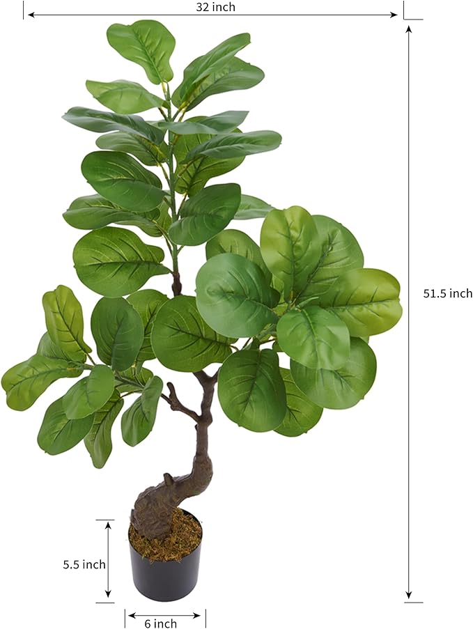 Artificial Fiddle Leaf Fig Tree 49" Fake Potted Tree with Trunks Artificial Tree Realistic Fake Plant for Modern Home Office Living Room Floor Decor Indoor Outdoor-Ruum Studio Home