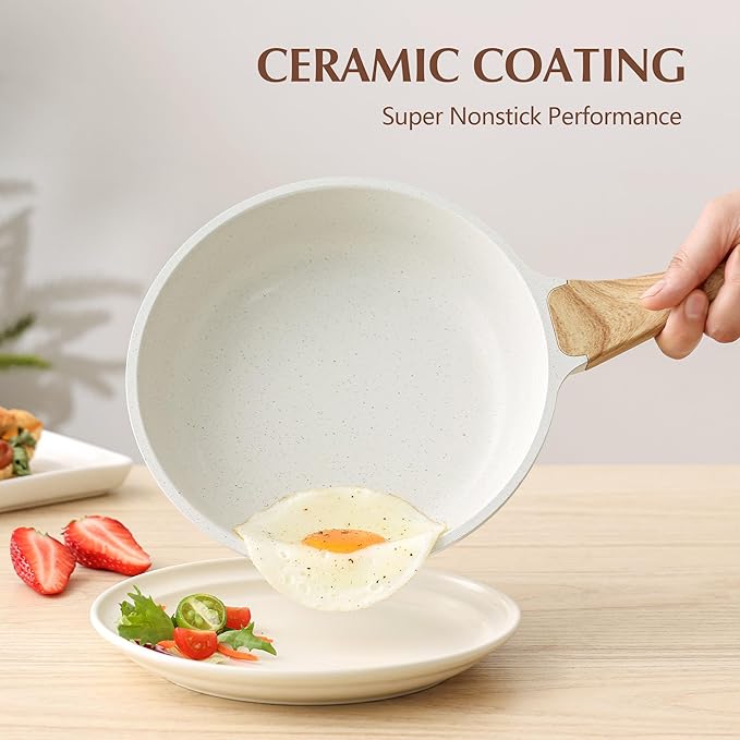 SENSARTE Nonstick Ceramic Frying Pan with Lid 8/9.5/10/11/12.5 Inch Omelet Pan Skillet, Free of Intentionally Added PFAS/PTFE Non-toxic Chef's Pan Induction Compatible Pan, Heat Resistant Handle-Ruum Studio Home