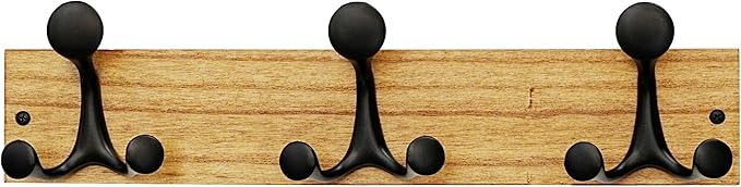 SKOLOO 17-Inch Light Brown Wood Coat Rack Wall Mount with 3 Triple Hooks - Ideal for Family Entrances, Classrooms, and Pet Supplies Storage - Perfect Coat Hooks for Wall-Ruum Studio Home