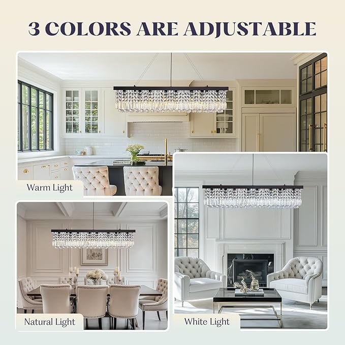 8 Light Modern Crystal Chandelier for Dining Room,Rectangular Rectangle Raindrop Crystal Light Fixture,Height Adjustable for Kitchen Island L40''xW10''xH10''-Ruum Studio Home