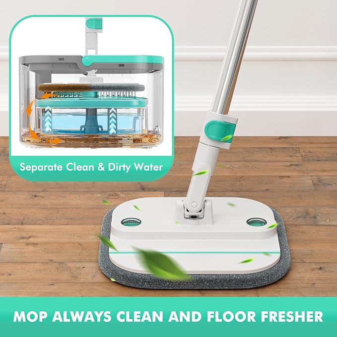 Upgraded Spin Mop and Bucket Self-Standing Mop Bucket Separate Dirty and Clean Water System Self Wringing 360° Rotating Clean Mop and Bucket Set with14Pads Mop-Blue-Ruum Studio Home