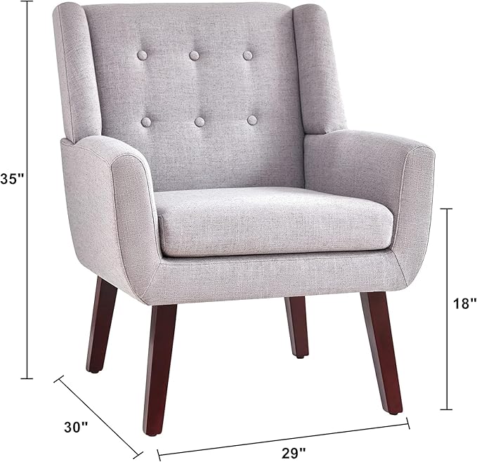 HUIMO Accent Chairs Set of 4, Upholstered Button Tufted Armchair, Linen Fabric Sofa Chairs for Bedroom, Living Room, Mid Century Modern Comfy Reading Chair (4, Light Grey)-Ruum Studio Home