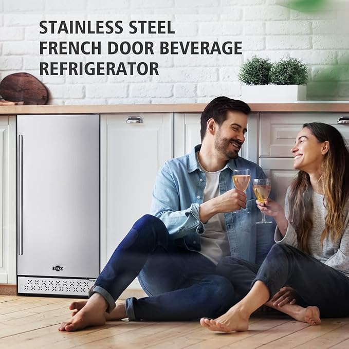 Tylza Beverage Refrigerator 15 Inch Wide, Mini Fridge Stainless Steel Under Counter Beverage Cooler, 130 Cans Beer Fridge with Built-in and Freestanding Beverage Fridge-Ruum Studio Home