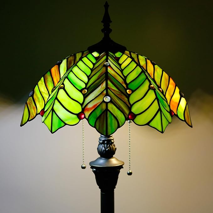 Tiffany Floor Lamp Stained Glass Lamp Standing Reading Light 16x16x70 Inch for Living Room (Amber Green Beach Coconut Tree Style)-Ruum Studio Home