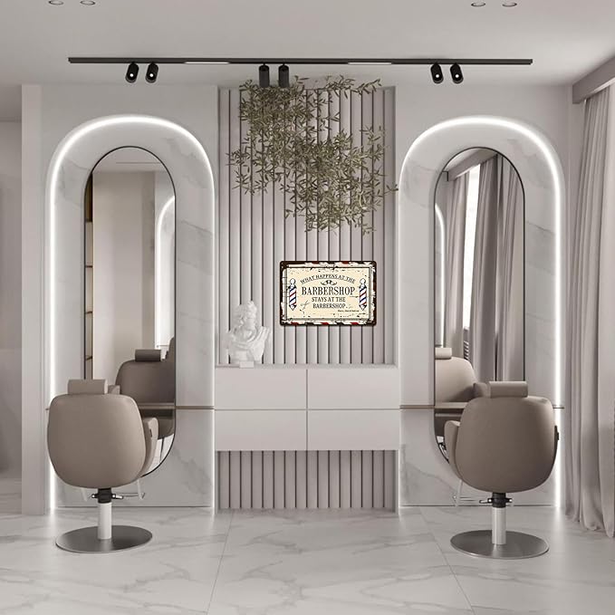 Barber Shop Decor Accessories - Vintage Barbershop Metal Tin Signs Haircut Wall Art Posters Gifts for Men Decorations - What Happens At The Barbershop Stays At The Barbershop Sign 8x12 Inch-Ruum Studio Home