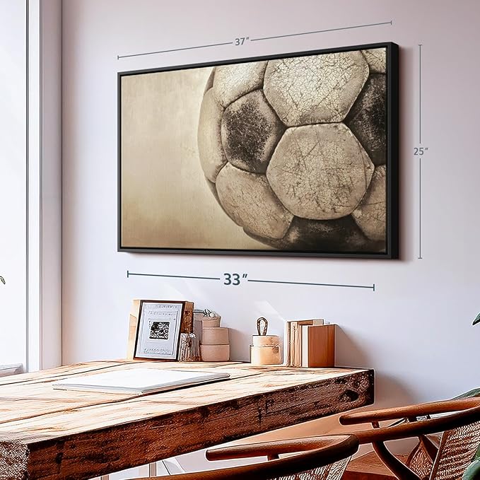 Elephant Stock Worn Soccer Ball Wall Art - Horizontal Framed Canvas - 1-Piece Living Room Wall Decor - Photography sports Canvas Print - Brown and Gray Decor for Wall - 37" X 25"-Ruum Studio Home