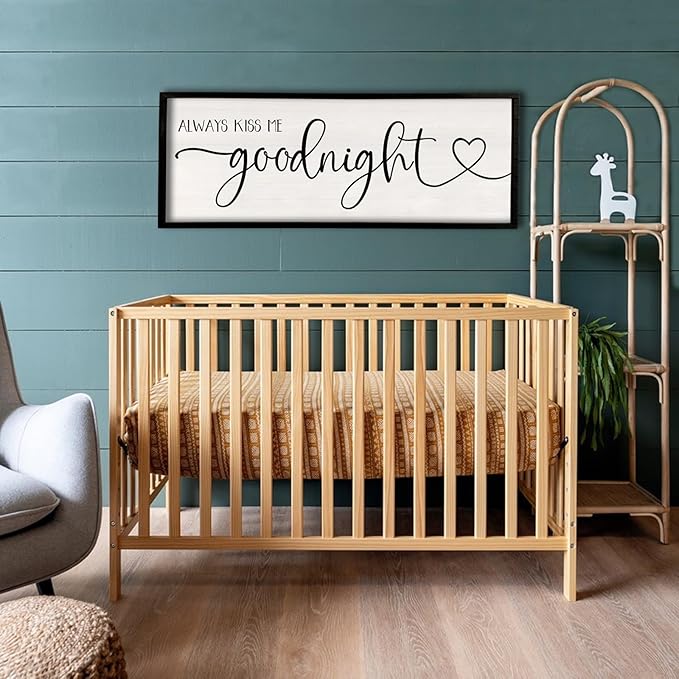 flowtorely Always Kiss Me Goodnight Wall Sign For Master Bedroom Above Bed Wall Decor 40''×15'' Large Rustic Solid Wood Frame For Farmhouse Couples Above bed Wall Art Decoration (Black)-Ruum Studio Home