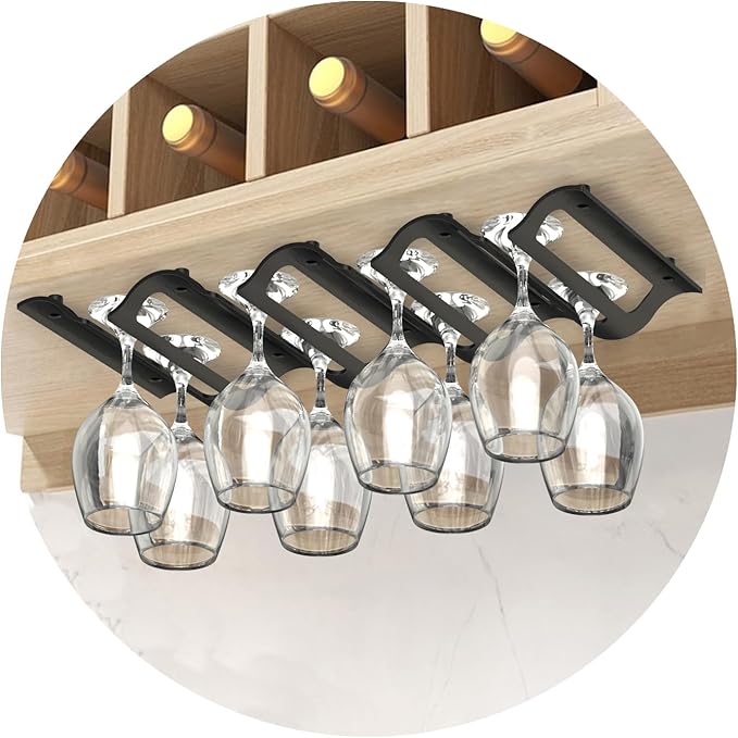 Bariboo Wine Glass Storage Case – Hang 8-12 Glasses on Your 18.7 x 9 x 1.7 In., Dust-Free Wine Glass Holder – Under-Shelf & Under-Cabinet Wine Glass Holder Rack with Assembly Manual & Video-Ruum Studio Home