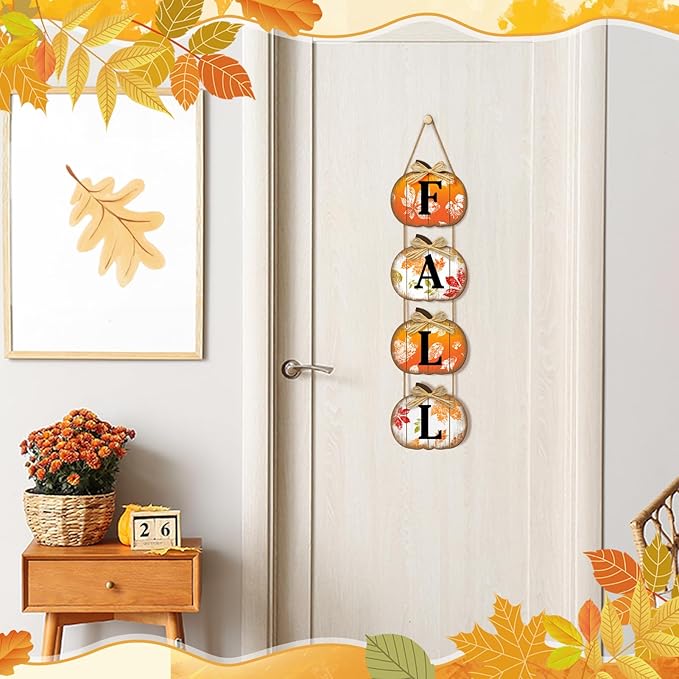 Fall Decorations for Home, Fall Pumpkin Door Sign for Front Door Decor, Autumn Maple Leaf Pumpkin Decorations Wooden Hanging Signs for Home Wall Porch Outdoor Party-Ruum Studio Home