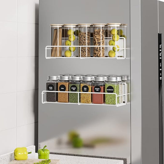 2 Pack White Magnetic Spice Rack Organizer, Space Saver for Refrigerator and Whiteboard, Metal Fridge Shelf for Kitchen and Classroom-Ruum Studio Home