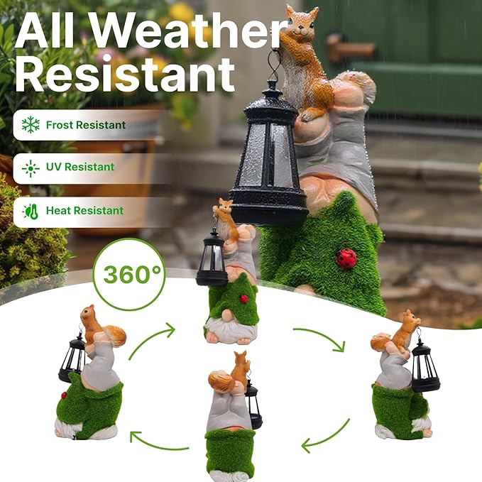 Garden Gnome Statues Decor with Solar Lights, Outdoor Decorations for Yard Porch Lawn Balcony Patio, Housewarming Gifts-Ruum Studio Home