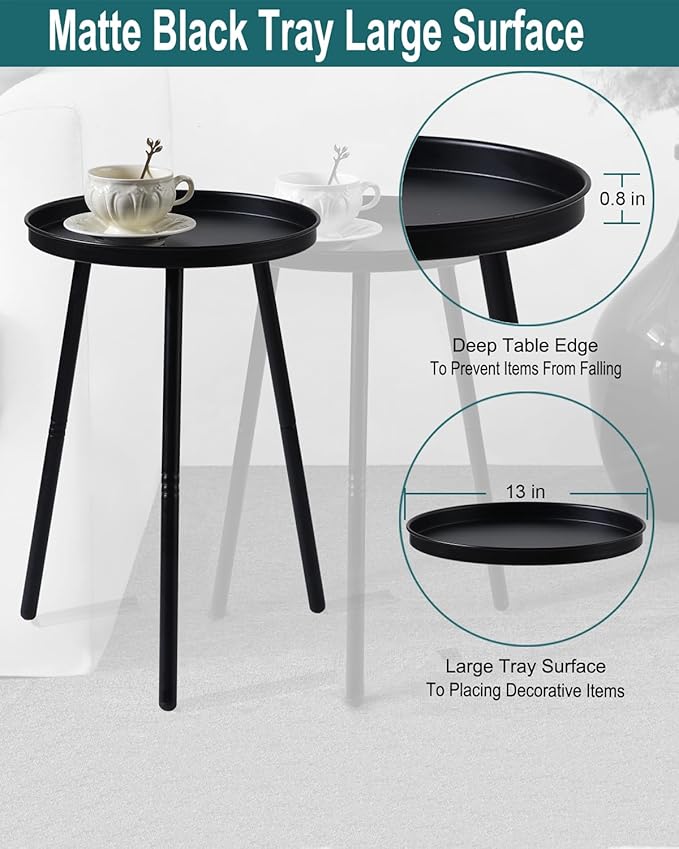 AOJEZOR Side Table: End Table for Any Room - Small Side Tables for Small Spaces All Matte Black with 3 Legged-Ruum Studio Home