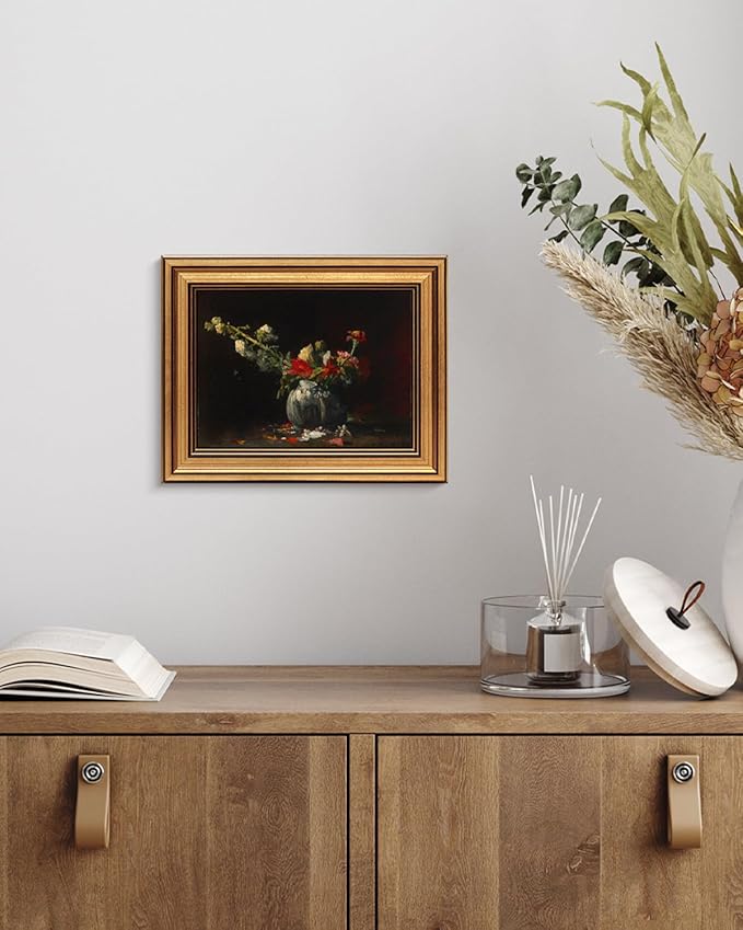 HUARCEY Gold Framed Vintage Wall Art for Living Room, Flowers Painting Prints Shelf Decor for Kitchen, Aesthetic Bedroom Wall Art, Autumn Gifts for Friends or Family - Fading 10L x 8W-Ruum Studio Home