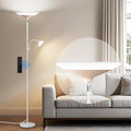 Torchiere Floor Lamp with Wood Grain Shade, 72" Dimmable LED Standing Lamp with Remote, 2-in-1 Floor Reading Lamp with Color Changing, 34W White Corner Lamp for Living Room Bedroom Office-Ruum Studio Home