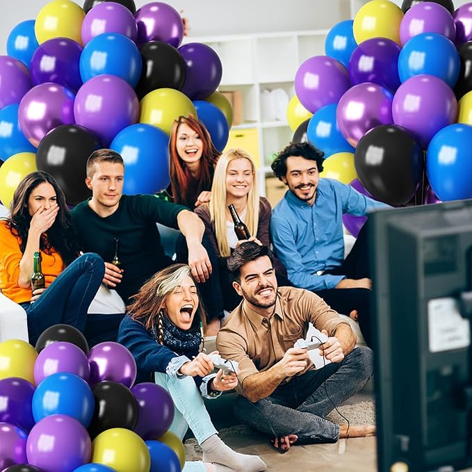 Purple Blue Yellow Black Balloons 60 Pcs Metallic Purple Royal Blue Black Yellow Game Latex Balloon Gaming Party Balloon for Kids Gamer Night Birthday Graduation Party Decoration Supplies-Ruum Studio Home