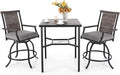 PHI VILLA 3 PCS Patio Bar Set, Bar Height Chair with 3.5" Thicker Cushion & Retro-Metal Square Table,Sturdy and Durable,Outdoor Height Bar Dining Set for Poolside,Yard-Ruum Studio Home