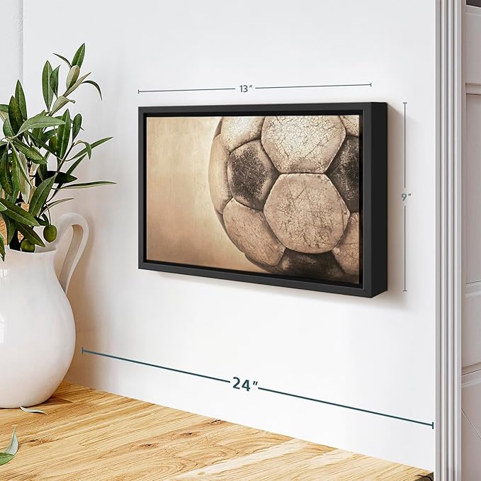 Elephant Stock Worn Soccer Ball Wall Art - Horizontal Framed Canvas - 1-Piece Living Room Wall Decor - Photography sports Canvas Print - Brown and Gray Decor for Wall - 13" X 9"-Ruum Studio Home